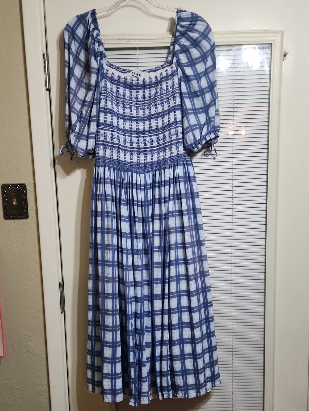 JessaKae Blue and White Plaid Smocked Midi Dress